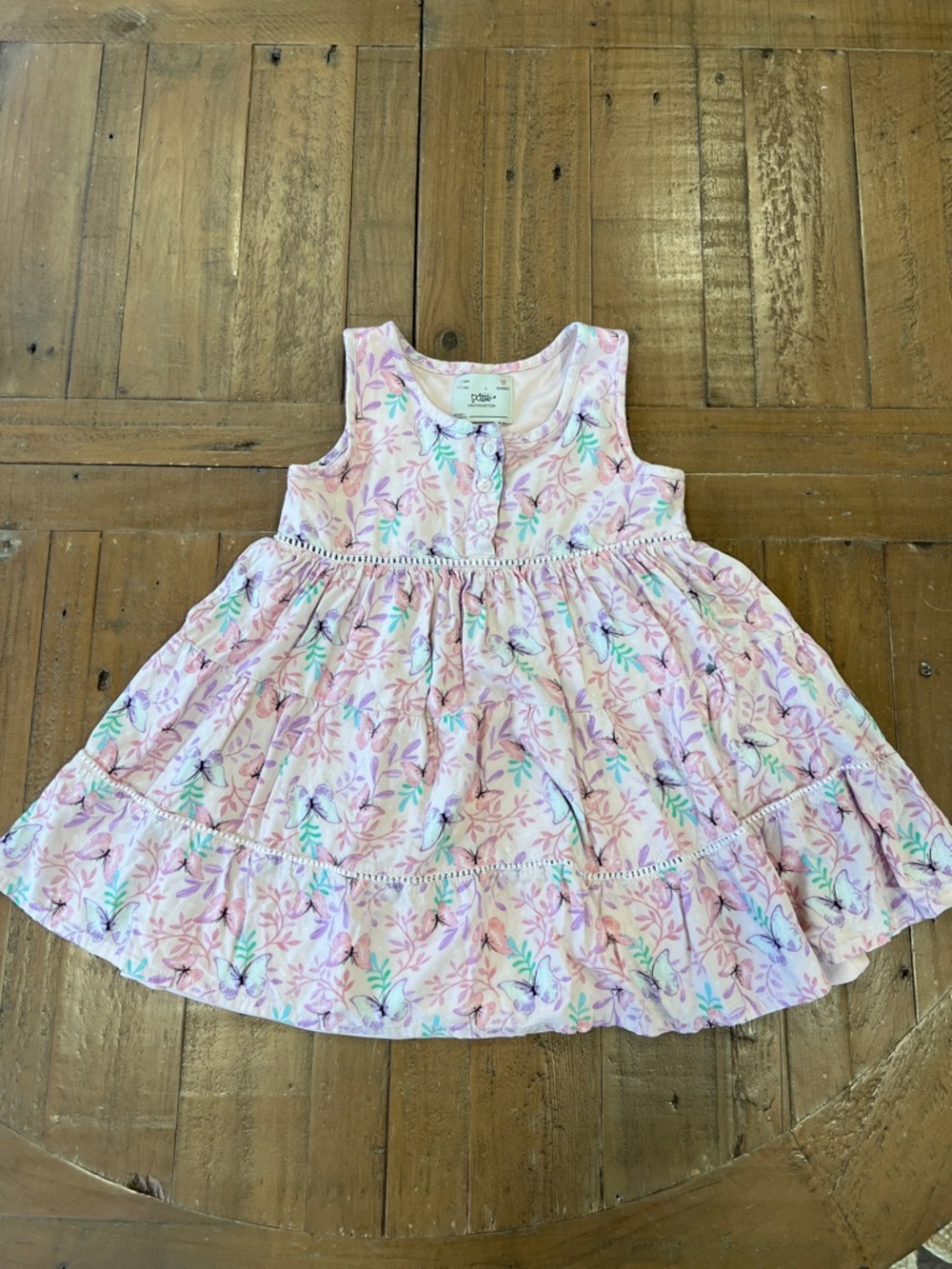 Poim pink butterfly print sleeveless twirl dress girls 3 boutique